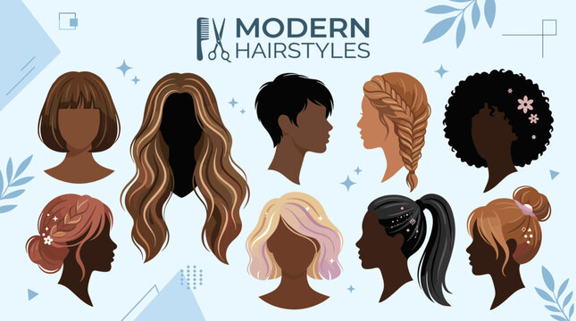 Modern Hairstyles Collection Featuring Diverse Women's Hair Types