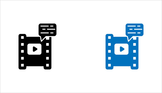 Modern line icon set. featuring a video player with a speech bubble, representing subtitles, captions, video transcription, content accessibility, and multimedia communication.