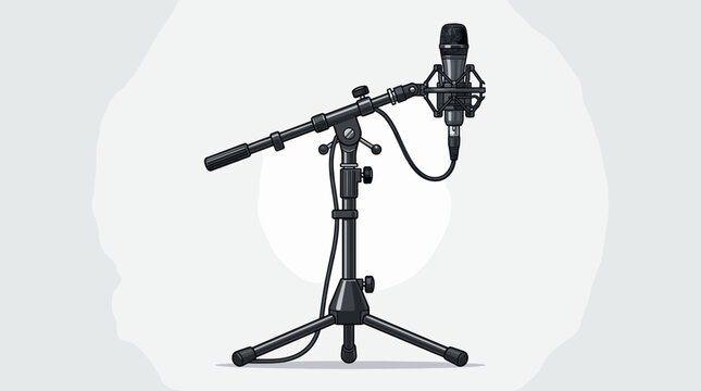 Professional Broadcast Microphone on Adjustable Stand for Recording