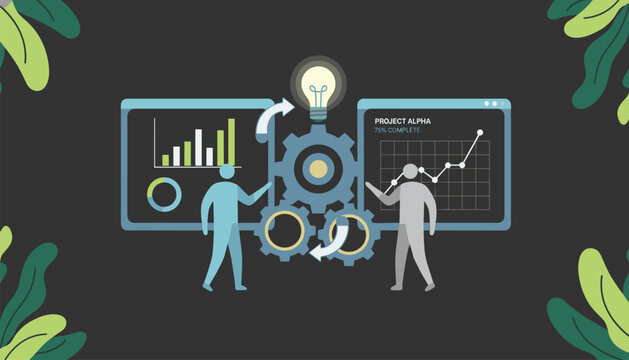 Business professionals working together in the office to generate creative ideas and optimize workflow with data analysis.