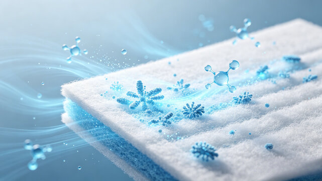Photocatalytic Filter Cotton Close-Up with Nano Titanium Dioxide Coating, High-Tech Air Purification Material Concept