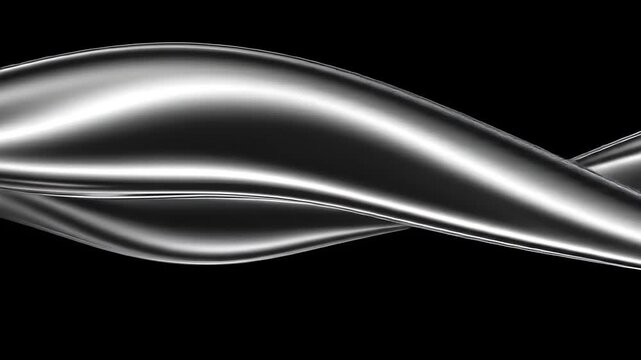 Abstract flowing liquid metal waves morphing gracefully against a dark background creating a smooth chrome effect