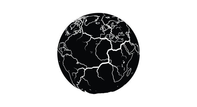 Cracked globe silhouette on a white background continental outlines visible