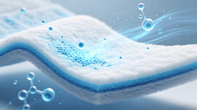 Photocatalytic Filter Cotton Close-Up with Nano Titanium Dioxide Coating, High-Tech Air Purification Material Concept