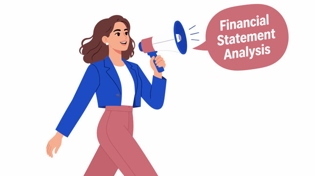 Woman holding megaphone for financial statement analysis.