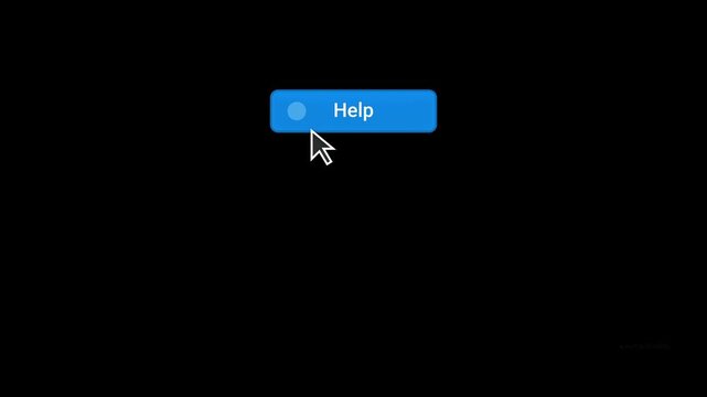 Interactive digital interface showcasing a cursor interacting with a Help button and support options.