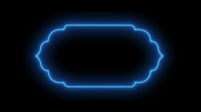 Glowing neon Islamic frame animation with Arabic pattern on black background. Ramadan decorative title frame for social media design.
