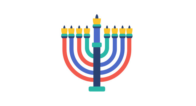 Colorful Hanukkah Menorah with Candles.