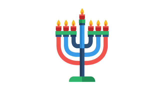 Colorful Hanukkah Menorah with Candles.