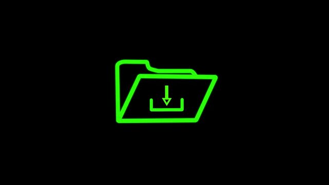 Minimalist yellow outline of an open folder icon with a download symbol inside against