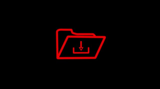 Minimalist yellow outline of an open folder icon with a download symbol inside against