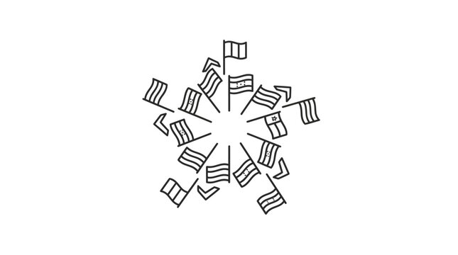 Circular Arrangement of World Flags Line Art Icon