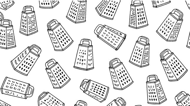 Repeating pattern of hand drawn cheese graters.