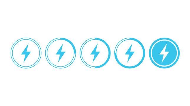 Battery charging status symbols showing incremental progress levels in clean flat vector for mobile application development