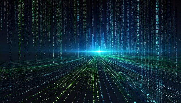 Digital Matrix Rain Falling Binary Code Futuristic Network Technology Abstract Background
