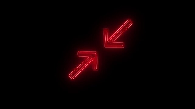 Neon glowing red color face to face arrow icon animation on black background