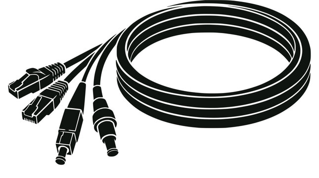 Coiled ethernet cable with professional RJ45 network connectors.