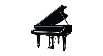 Grand piano silhouette against a white background musical instrument illustration © BismillahAdobe