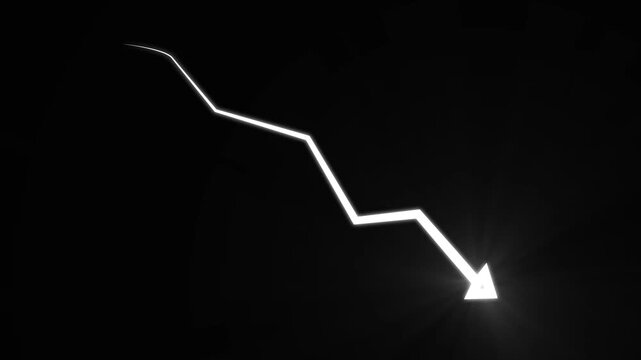 business growth light arrow animation. abstract business up to down arrow animation. Glowing neon graph lines that are sloping downward.on black background