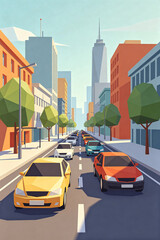 Obraz premium City Transportation Low Poly Style Vertical Illustration