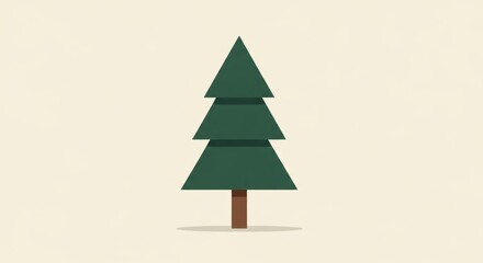 Fototapeta premium Stylized green pine tree illustration on a cream background for design