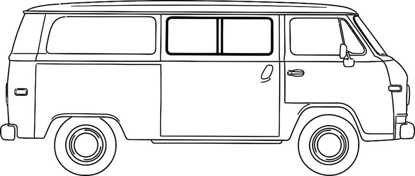 Vintage volkswagen type 2 bus line art illustration side view