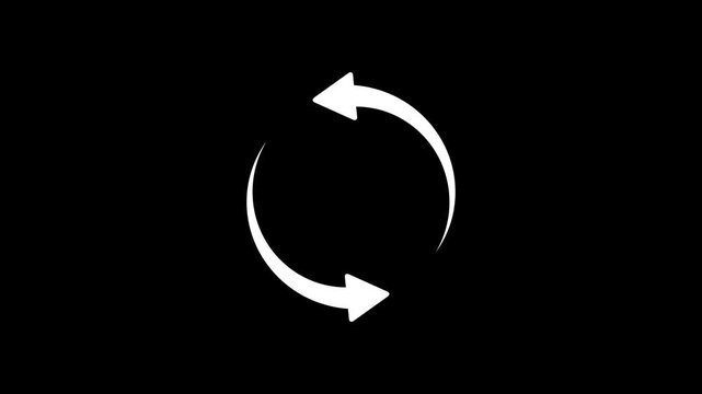 Animated white circular refresh icon on black background. Modern symbol for reload and cycle functions.