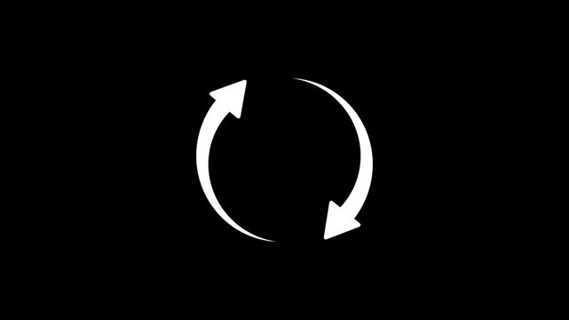 Animated white circular refresh icon on black background. Modern symbol for reload and cycle functions.
