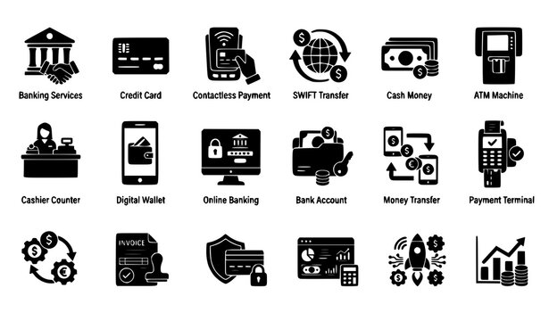 Finance Operations And Banking Glyph Icons Collection