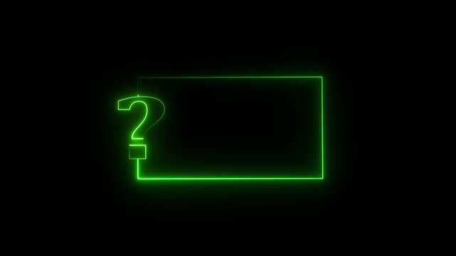Glowing red neon rectangular frame with question mark animation on black background