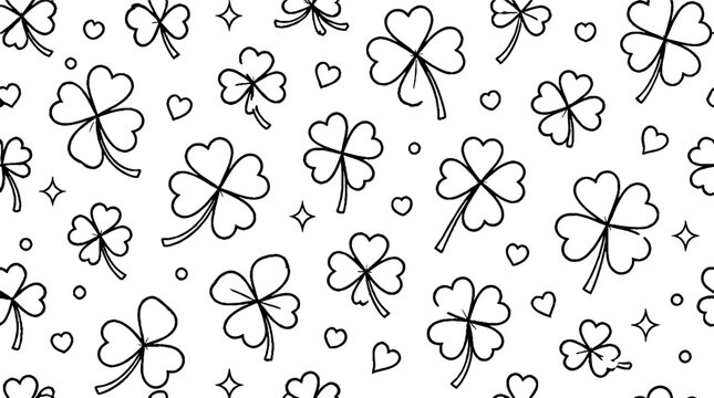 Black and white shamrock and heart pattern design.