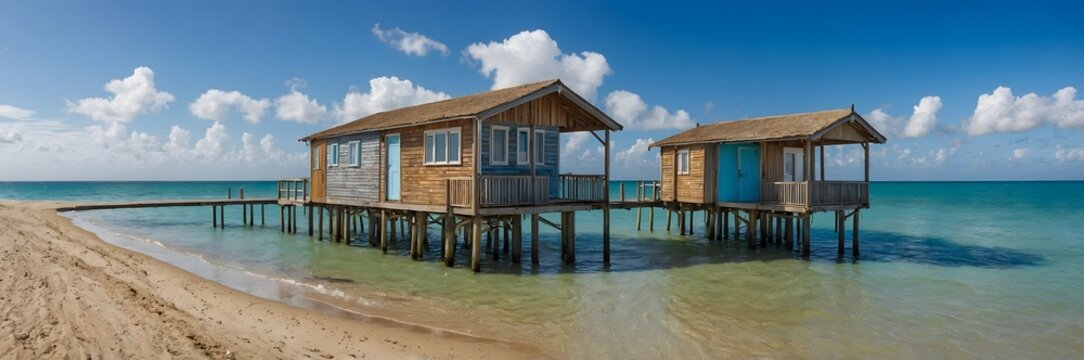 Tropical Stilt Houses Above Turquoise Ocean Water