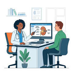 Naklejka premium Doctor explaining kidney health to patient on computer screen