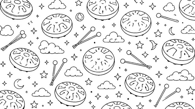 Whimsical clocks and stars seamless pattern design.