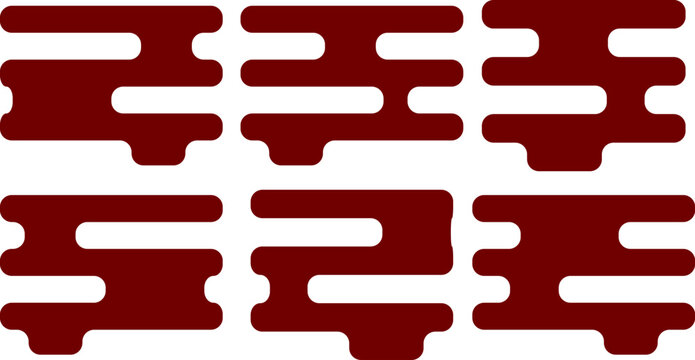 Traditional japanese and chinese cloud patterns set, red oriental decorative kumo graphic design elements