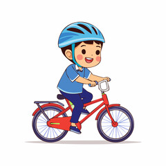 Naklejka premium Cartoon boy wearing helmet riding a red bicycle