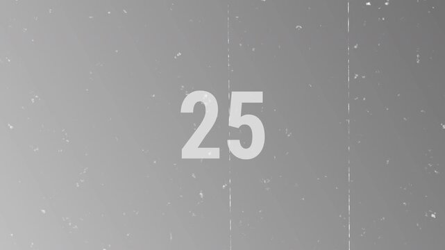 4k countdown old film, Classic old film leader countdown from 30 to 0. Vintage movie projector screen texture with heavy scratches, and glitch . Cinematic retro countdown timer for video intro.