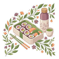 Sushi rolls in a green tray. © Saka