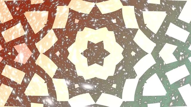 Abstract Geometric Kaleidoscope Pattern with Terrazzo Texture and Sparkling Light Effects.