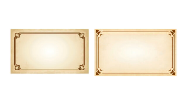Set of 2 Vintage Rectangular Frames with Ornate Corner Details Beige Brown Color Isolated Transparent Background