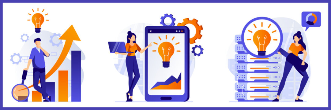 Collection of flat vector illustrations featuring software developers and programmers working on code, mobile app development, and web design tasks.