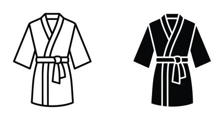 Naklejka premium Bath robe clothing icon set in outline and solid style. Vector illustration