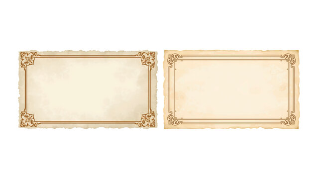 Set of 2 Vintage Gold Rectangular Frames with Ornate Corner Decorations Isolated on Transparent Background for Certificate UI