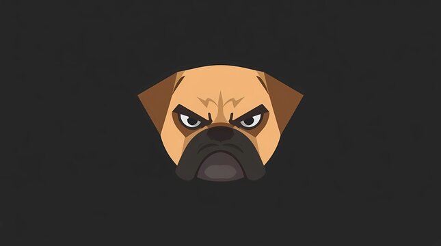 A simple 2D flat vector illustration of a grumpy dog with permanently angry eyes and a deep frown, minimalist character design, clean geometric shapes, flat colors, centered composition, isolated on a