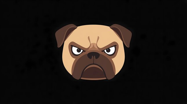 A simple 2D flat vector illustration of a grumpy dog with permanently angry eyes and a deep frown, minimalist character design, clean geometric shapes, flat colors, centered composition, isolated on a
