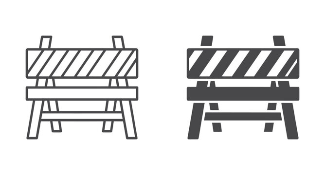 Construction road barrier icon set in outline and solid style. Vector illustration