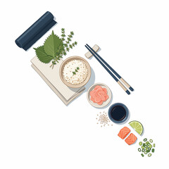 Sushi ingredients on a plate. © Vuny