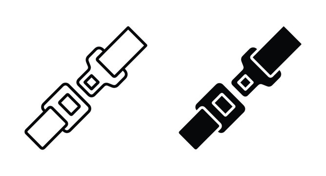 Safety seat belt buckle icon set in outline and solid style. Vector illustration