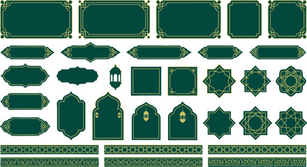 Set of decorative islamic geometric frames labels and lantern borders with geometric ornamental traditional religion greeting template ornament background decoration oriental © Golzar