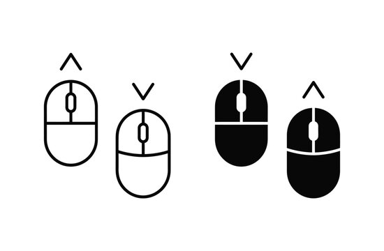 Computer mouse scroll direction icon set in outline and solid style. Vector illustration